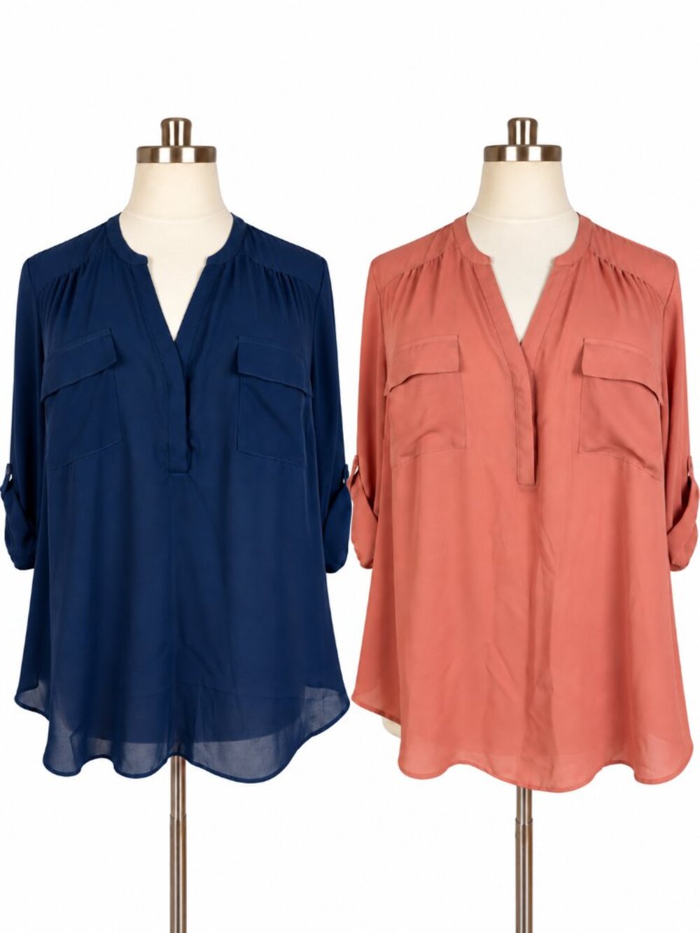 Torrid Tops Women Size 3X Harper Shirts Navy Pink Lot Of 2 Chiffon Blouse